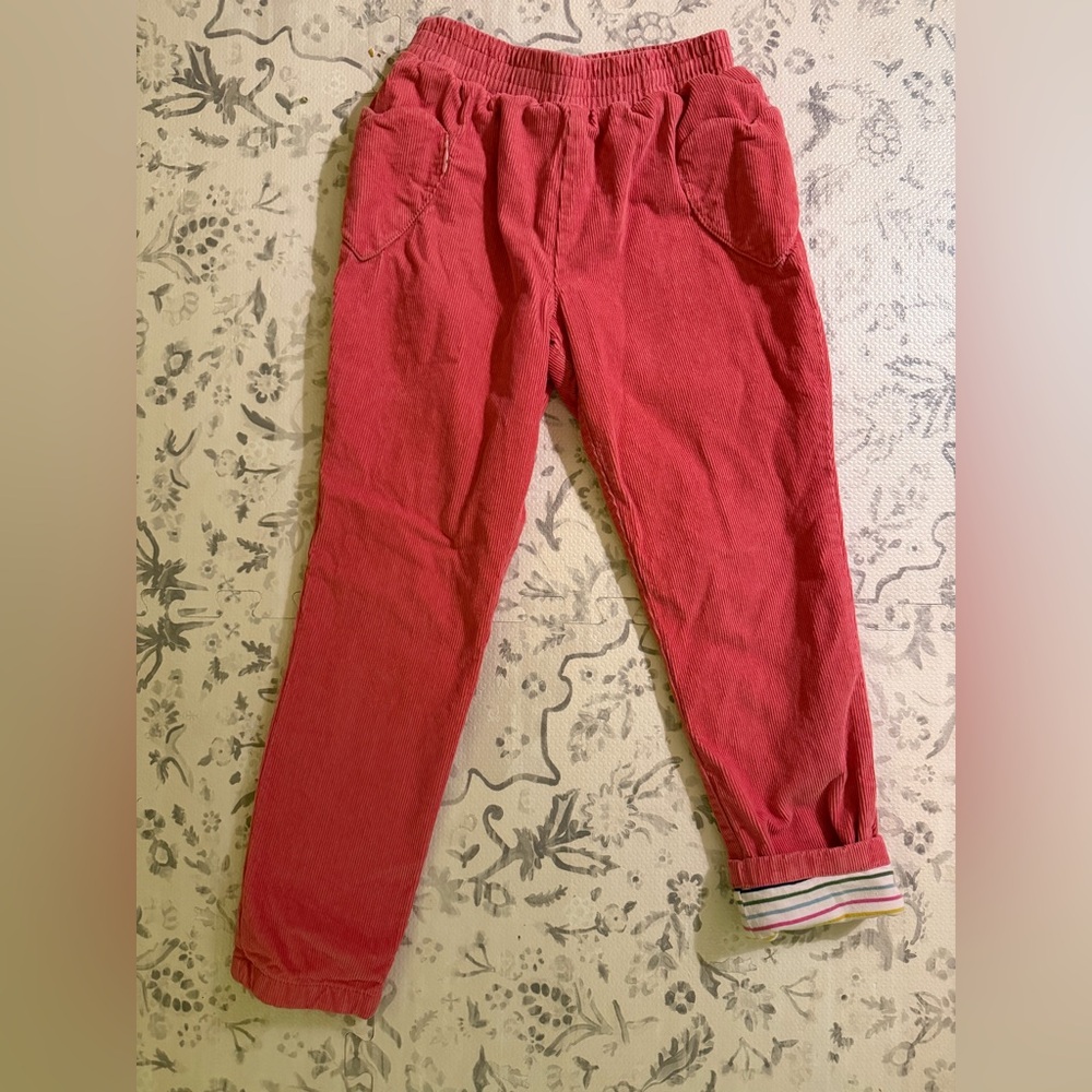 Mini Boden Pink Corduroy Lined with Stripes and Heart Pockets 💖